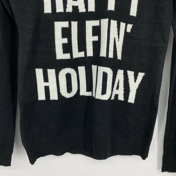 Rue21 Christmas Sweater Black Happy Elfin' Holiday Graphic - Picture 6 of 9
